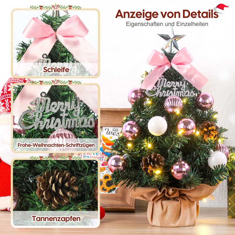 Mini Christmas Tree, Small Christmas Tree with LED Lighting, Artificial