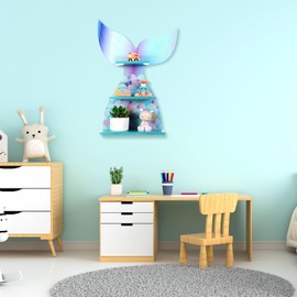 Bencailor Mermaid Wall Shelf Decor Wooden Floating Mermaid Tail Shelf Hanging Wall Art Decor for Girls Bedroom Nursery Gift(Blue and Pink)