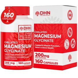 160 Capsules of Pure Chelated Magnesium Glycinate - Promotes Sleep, Relaxation, Energy Metabolism, Health Functions, Muscle & Tissue Formation - Not a Magnesium Blend - Canadian Made, Quality Assured