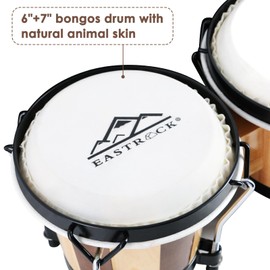 EASTROCK Bongo Drum 6” and 7” Bongos Set for Adults Kids Beginners Professionals Tunable Wood and Metal Drum Percussion Instruments with Bag and Tuning Wrench（Stripe）