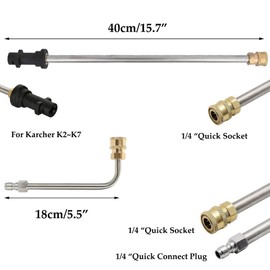 Pressure Washer Extension Wand for Karcher K2 K3 K4 K5 K6 K7, Extension Lance (15.7"/40cm) + 90°Curved Extension Rod (7.08"/18cm) Stainless Steel Dirt Blaster Power Lance for Karcher