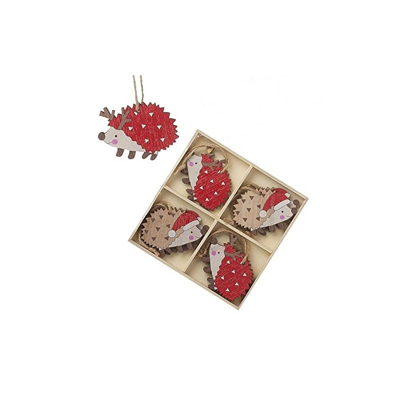 Hedgehog Wooden Painted Christmas Tree Decorations