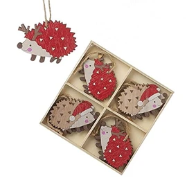 Hedgehog Wooden Painted Christmas Tree Decorations