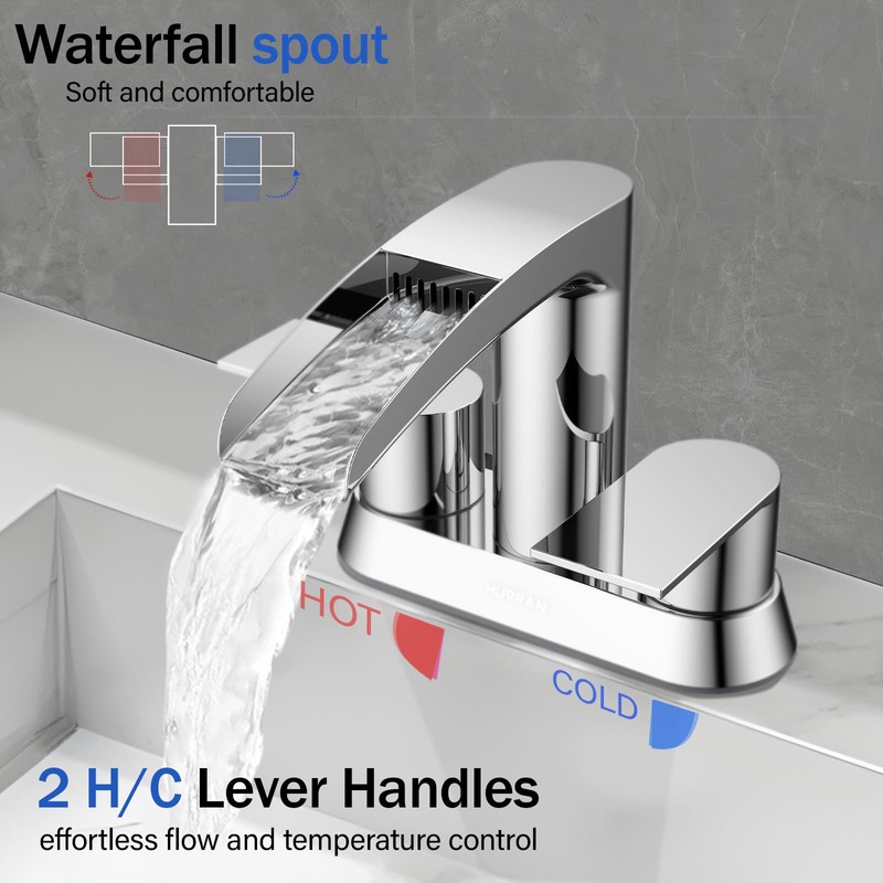 Bathroom Sink Faucet for 3 Hole, Hurran 4 Inch Bathroom