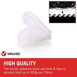 VELCRO Brand White Coins Stick On - 200 Pack 19mm Velcro Double Sided Sticky Pads for Home Office and Garage