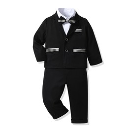 SENLLORLIN Baby Boy Black Formal Dress Suit Toddler Suit Gentleman Suits for Boys Baby Tuxedo with Jacket,Pants,Bow Tie(5Y)