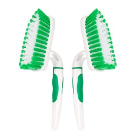 2-Pack Scrub Brush for Cleaning with Long Handle,Medium Firm Brush Bathroom Cleaning Supplies and Bathtub Cleaner and Shower Cleaning Brush,Multi-Scene Use for Kitchen or Carpet Brush,White&Green