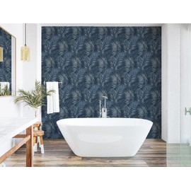 Tommy Bahama - Peel and Stick Designer Wallpaper, Premium Novelty Wallpaper for Bedroom, Powder Room, Kitchen, Self Adhesive, Vinyl, 30.75 Sq Ft Coverage (Tranquillo Collection, Indigo)