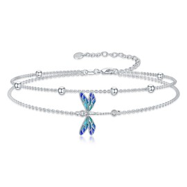 Wildari Dragonfly Bracelets for Women Sterling Silver Adjustable Dragonfly Double Layered Bracelet Mother's Day Jewelry Gifts Beach Jewelry