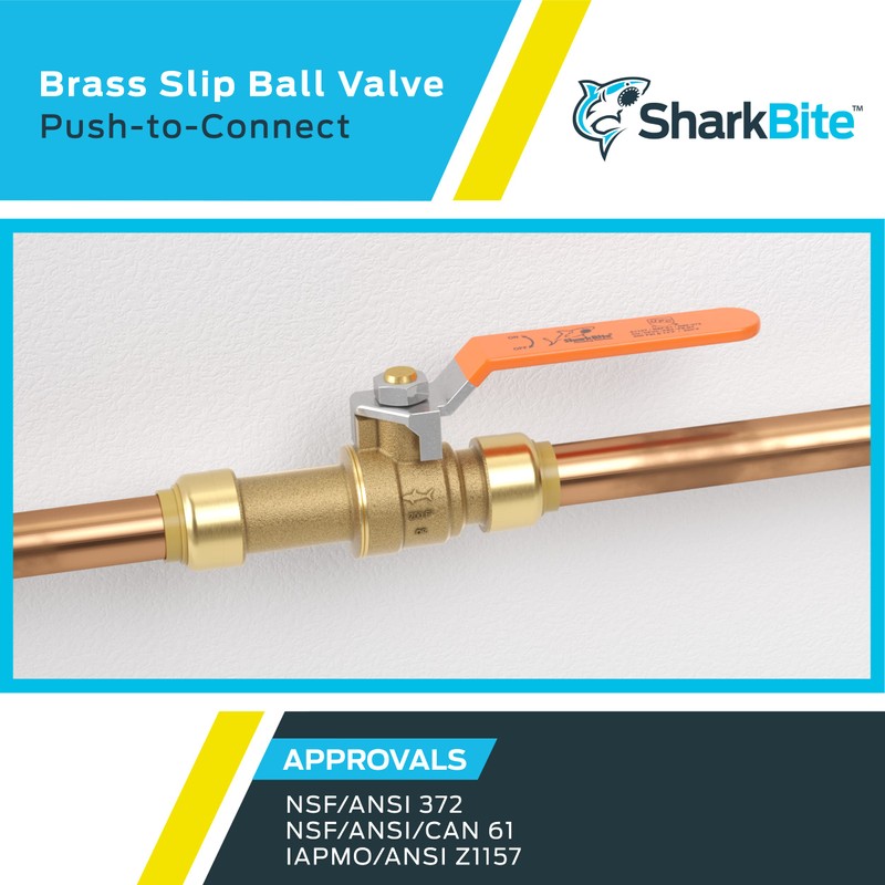 SharkBite 1 Inch Slip Ball Valve, Push to Connect Brass