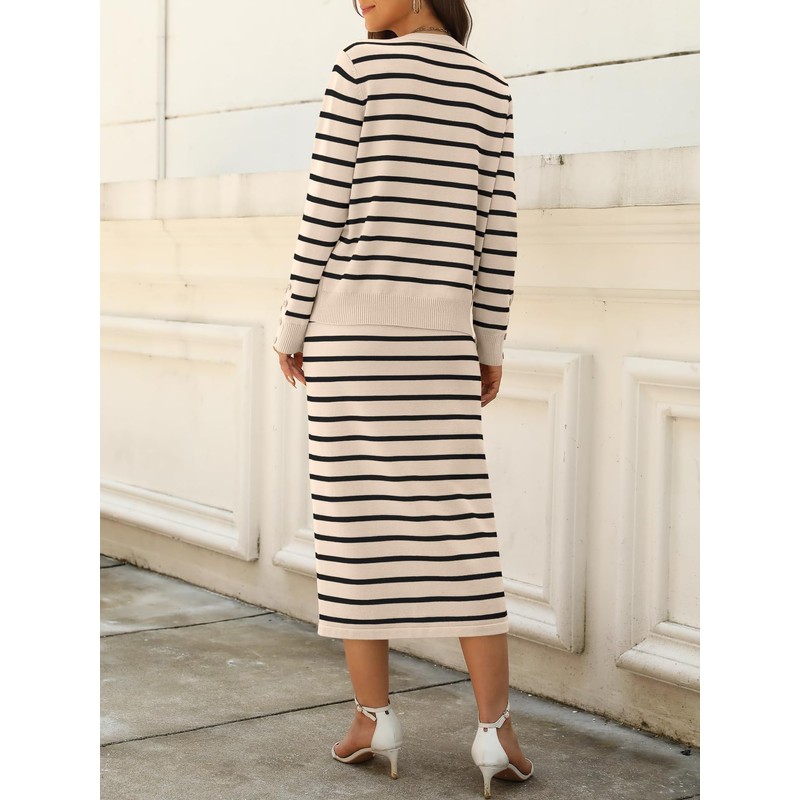 KLWCJFFF Women 2 Piece Outfits Striped Sweater Skirt Sets Fall