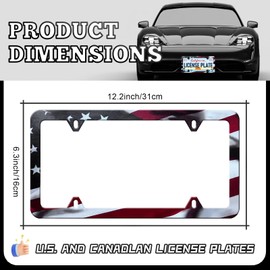 LIN KANG American Flag License Plate Frame Holder - 2 Pack Patriotic Universal Aluminum Matte Stripe US Flag Gloss Car Plate Frame Covers with 4 Holes and Screws Fasteners Caps