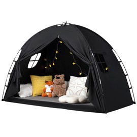 Bed Tent Twin Size - Privacy Sleeping Space with Blackout Design, Breathable Portable Indoor Floor Bed Tent for Toddler Transition、 Cottage Drafty Room Floor use (Black)