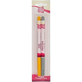 FunCakes Food Pen Gold & Silver Set: Writer with 100% Edible Ink, Flexible Tip for both thick and thin lines.Great for personalizing your treats with Messages, Quick drying time, Set/2