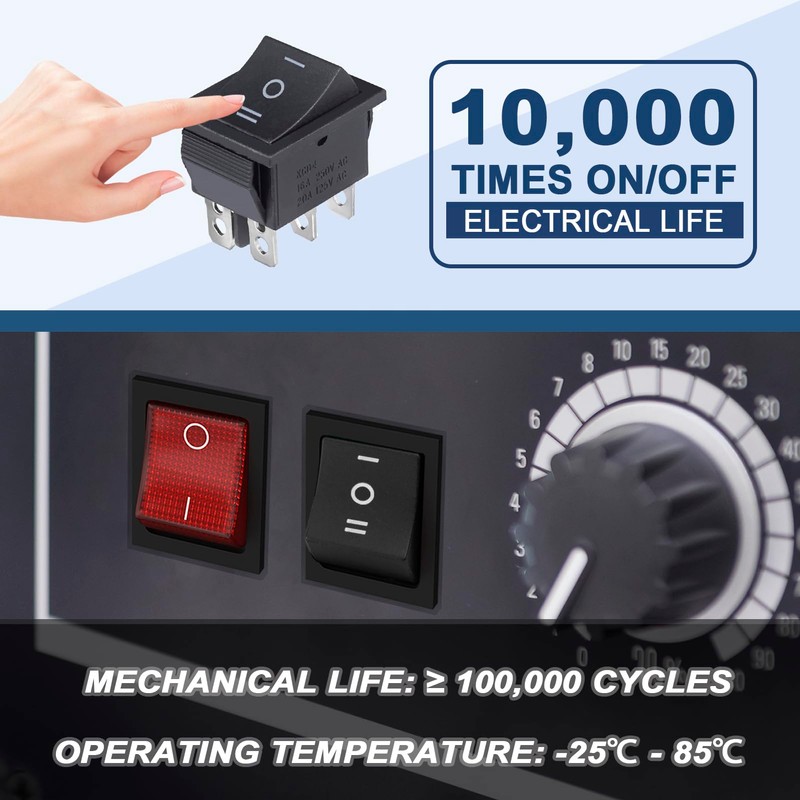 VEXUNGA Rocker Switch 6-Pin 3 Position Rocker Switch On/Off/On 16A