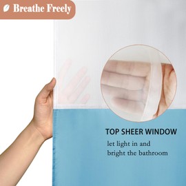 UFRIDAY Small Shower Curtain 48 x 72 inches,Light Blue Fabric Shower Curtain with Mesh Window, Modern Polyester Water Repellent Bathroom Liner