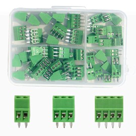 Harissess Pack of 50 2.54 mm 0.1 Inch Pitch PCB Mounting Screw Terminal Block Connector, 2P 3P 4P Terminal 6A for 26-18AWG Cable