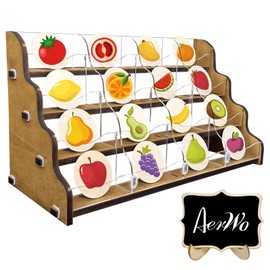 AerWo Sticker Display Stand, Greeting Card Display Stand for Vendor, 4 Tier 16 Shelves Portable Wooden Stickers Display Rack for Retail Counter Events for Postcard Brochure Photos Picture Display