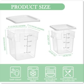 Lallisa 4 Pcs 8 Qt and 4 Qt Clear Food Storage Containers with Lids, Handles and Scales, Commercial Grade Square Containers Polycarbonate Air Tight for Home Storage Kitchen Restaurant(White)