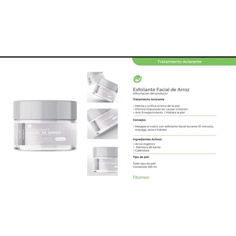 Exfoliante Facial de Arroz Aclarante, Natural, 100 ml