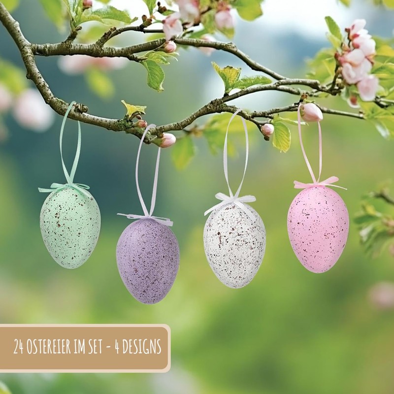 Festicy 24 Colourful Easter Eggs for Hanging, 6 Eggs per