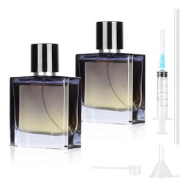 Pack of 2 50 ml Perfume Atomiser, Gradient Blue Square Perfume Atomiser for Women or Girls, Empty Perfume Bottle with Accessories such as Funnel, Perfume Dispenser and Syringe for Travel