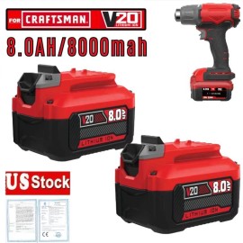 For Craftsman 20V Cordless Power Tools 2X 1X 20V For Craftsman V20 20 Volt 8.0Ah Li-ion Battery CMCB204 CMCB202 CMCB205 - 2X8000mah battery only