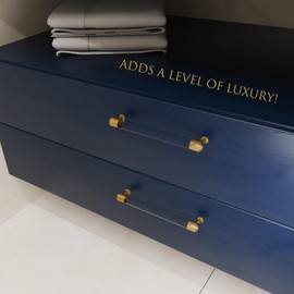 KOXHERO Modern Brass and Acrylic Kitchen Cabinet Pulls 5 Inch Hole Center 4Pack Elegant Gold Drawer Handle Charming Dresser Knob for Closet Cupboard Wardrobe Laundry Room Bathroom