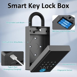 Foxlock Smart Key Lock Box, Fingerprint Wall Mounted Key Lock Box with Code, Bluetooth APP Control, Waterproof Large Key Hider for Airbnb Storage Unit Outdoor Wall Home Office Warehouse Realtor