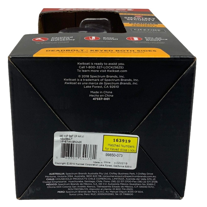 Kwikset 985 11P SMT CP K4 V1 Signature Bronze Double