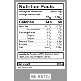 BeKeto Keto Marmelade - Super Raspberry 200g Low Carb Keto freundliche Marmelade vegan, glutenfrei, natürlich und absolut zuckerfrei.