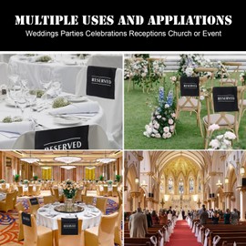 DIICCYO 12 Pcs Reserved Chair Signs for Church Pews Reserved, 22 Inch Black Reserved Seating Placeholder with White Printed Words, Seating Signs for Wedding Meeting Event Party