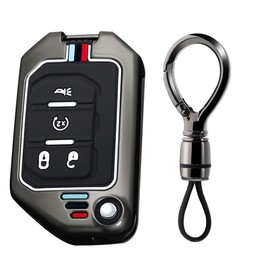 Ysbxitu 4 Buttons Metal Remote Key Fob Cover Fit for Jeep Keyless Smart Key Case with Keychain Fit for Jeep Wrangler JL JLU Gladiator 4XE 2018-2021 Key Protection Cover -Short Chain Black