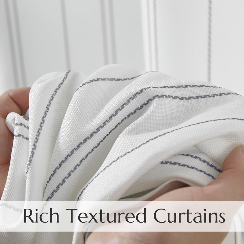 jinchan White Curtains Grey Striped Curtains 96 Inch Length for