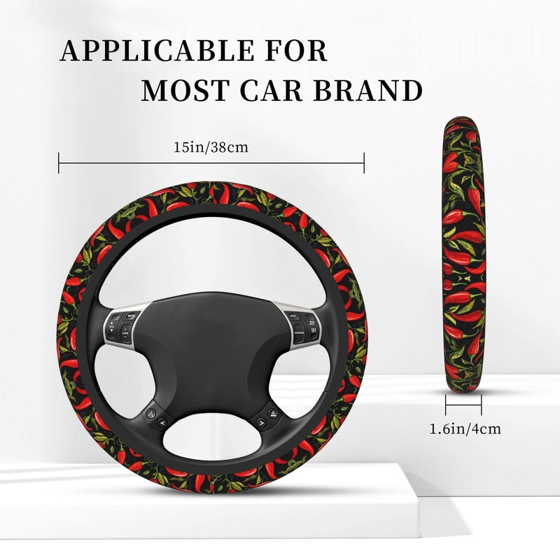 Chili-Peppers Steering Wheel Covers,Anti Slip Sweat Absorption Elasticity Car Accessories