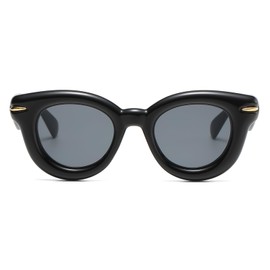 Long Keeper Retro Round Sunglasses - Fashion Chunky Round Sunglasses for Women Men Trendy Thick Round Glasses Retro Shades UV400 Protection