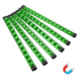 ALOANES Magnetic Socket Organizer Set, 6-Piece Heavy Duty Aluminum Socket Holder Socket Rail Organizer for Tool Box, 360° Swivel Clips Socket Rack 1/4, 3/8, 1/2-Inch x 80 Clips (Green)