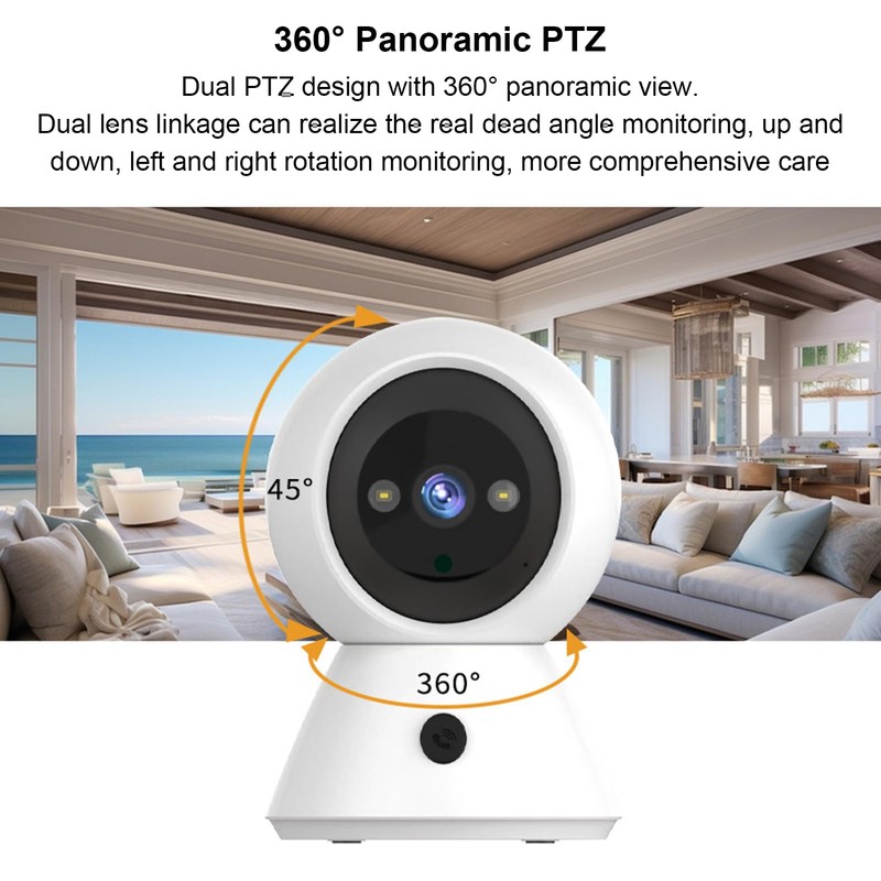 Indoor Security Camera, WiFi Camera with Phone App, 360° Pan
