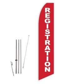Registration (Red) Super Novo Feather Flag - Complete with 15ft Pole Set and Ground Spike
