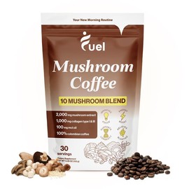 Fuel Mushroom Coffee Blend Organic 10 Mushrooms Lion's Mane, Chaga, MCT Oil & Collagen - Low Caffeine Non GMO Gluten Free Beverage - Choose your Bundle: 1 pouch, Servings: 30 Servings