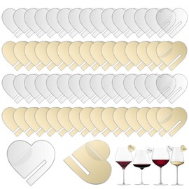 Pack of 60 Acrylic Drink Labels, Acrylic Drink Tags, Hearts Blank Markers, Drink Markers for Bar, Wedding, Wine Tasting, Party