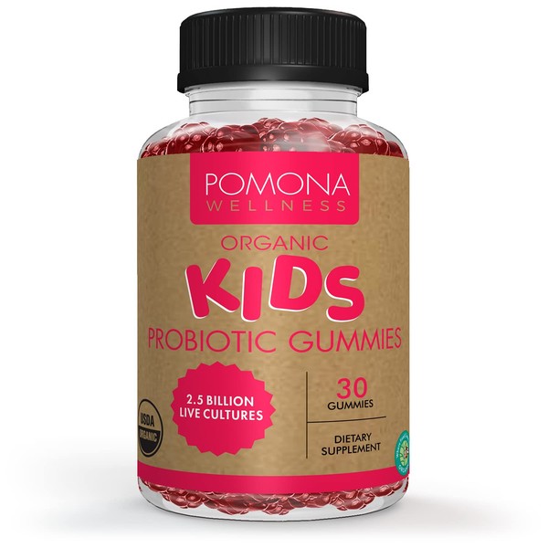 Pomona Wellness Organic Probiotic Gummies for Kids, Supports Digestive and Immune Health, Helps Abdominal Discomfort & Occasional Bloating, Strawberry Flavor, Non-GMO, USDA Organic, Vegan, 30 Gummies