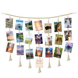 Wooden Beads Collage Hanging Picture Frame, Photo Garland, Photo Wall with Clips, DIY Picture Frame, Wall Decoration, 120 cm Beads & Photo Line with Wooden Clips, for Hanging Photo Postcards, Picture