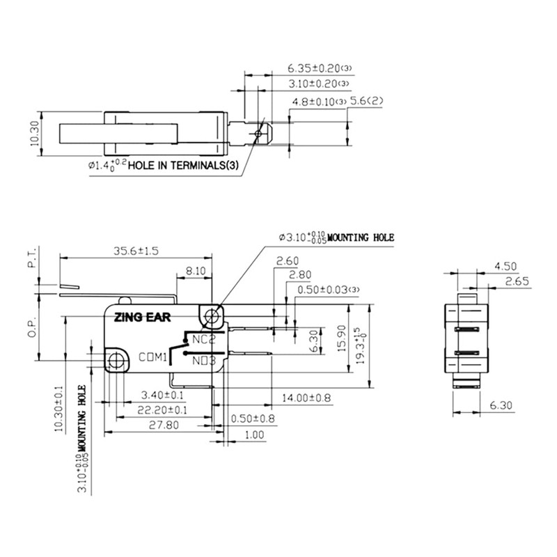 ZING EAR GT516 16A Automotive Electronic Micro Switches Straight Long