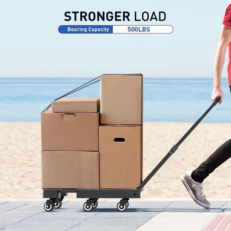 SPACEKEEPER Folding Hand Truck, 500 LB Heavy Duty Luggage Cart,