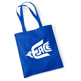 HUURAA Jute Bag Peace Dove Love Bag Cotton 10 Litres with Peace Motif Gift Idea for Friends and Family, Bright royal