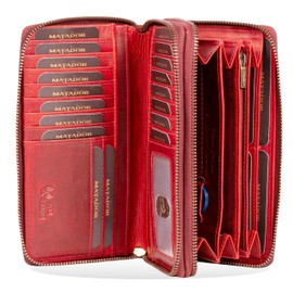 MATADOR Madrid Women's Purse Sizes Including Elegant Gift Packaging | Women's Leather Wallet with RFID Protection | Luxury Leather Wallet Women, red, Classic