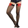 ToBeInStyle Women's Satin Bow Fishnet Thigh Highs - Black/Red -
