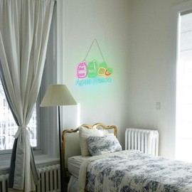 Agua Fresca Neon Sign Dimmable Colorful LED Light with Fruits & Straw, 16.54"x11.02" Fun Wall Decor for Latin Restaurants, Food Stalls, Cafes, Bars & Kitchens