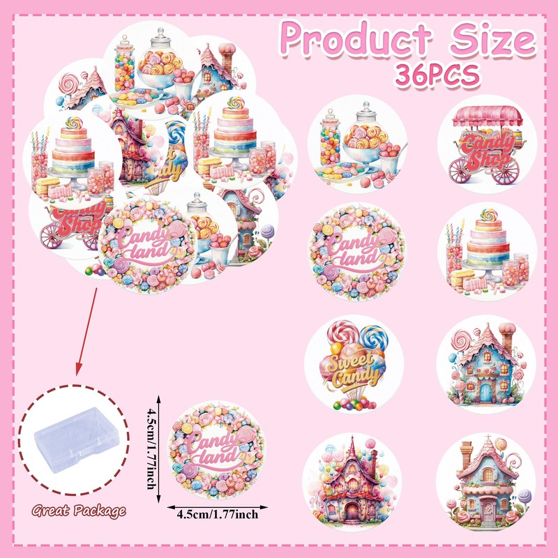 Fyeoxle 36PCS Edible Candyland Cupcake Toppers Wafer Paper Sweet Candy